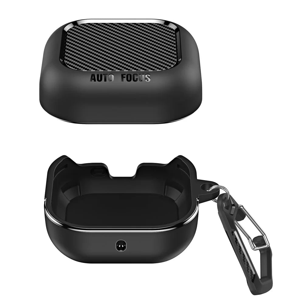 For Samsung Galaxy Buds4 / Buds4 Pro Case Carbon Fiber Texture TPU Earbuds Protective Cover with Hook - Black - 1