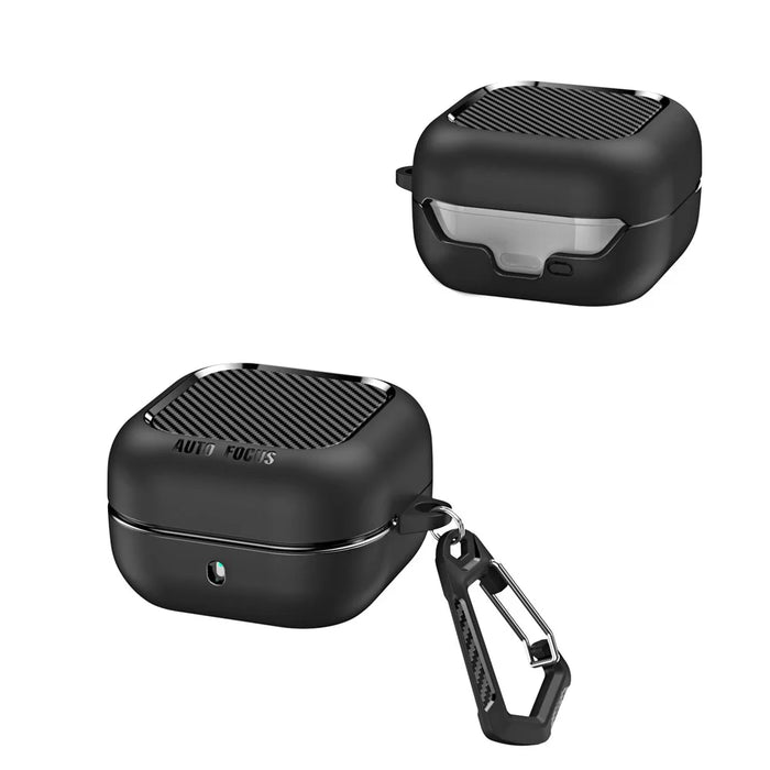 For Samsung Galaxy Buds4 / Buds4 Pro Case Carbon Fiber Texture TPU Earbuds Protective Cover with Hook - Black - 2