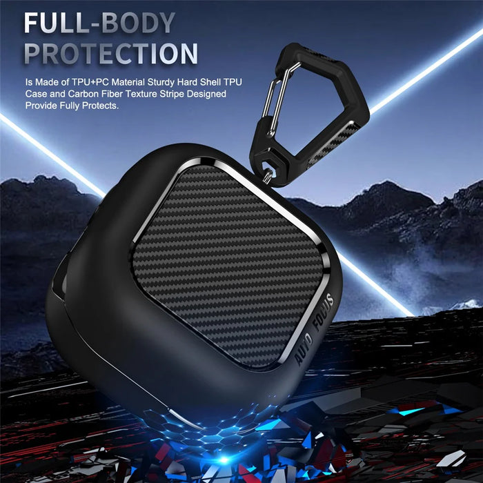 For Samsung Galaxy Buds4 / Buds4 Pro Case Carbon Fiber Texture TPU Earbuds Protective Cover with Hook - Black - 6