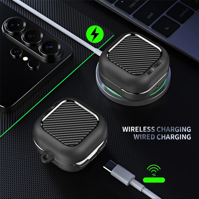 For Samsung Galaxy Buds4 / Buds4 Pro Case Carbon Fiber Texture TPU Earbuds Protective Cover with Hook - Black - 7