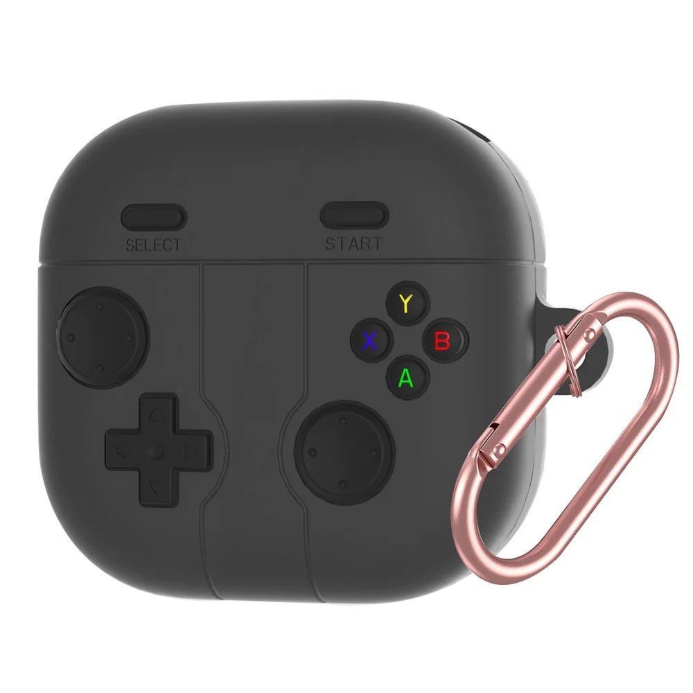 For Samsung Galaxy Buds4 / Buds4 Pro Silicone Case Retro Gamepad Style Earphone Protective Cover with Carabiner - Dark Grey - 1