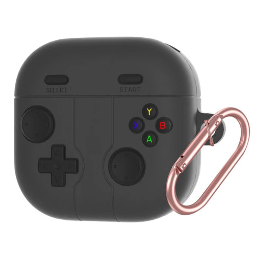 For Samsung Galaxy Buds4 / Buds4 Pro Silicone Case Retro Gamepad Style Earphone Protective Cover with Carabiner - Dark Grey - 1
