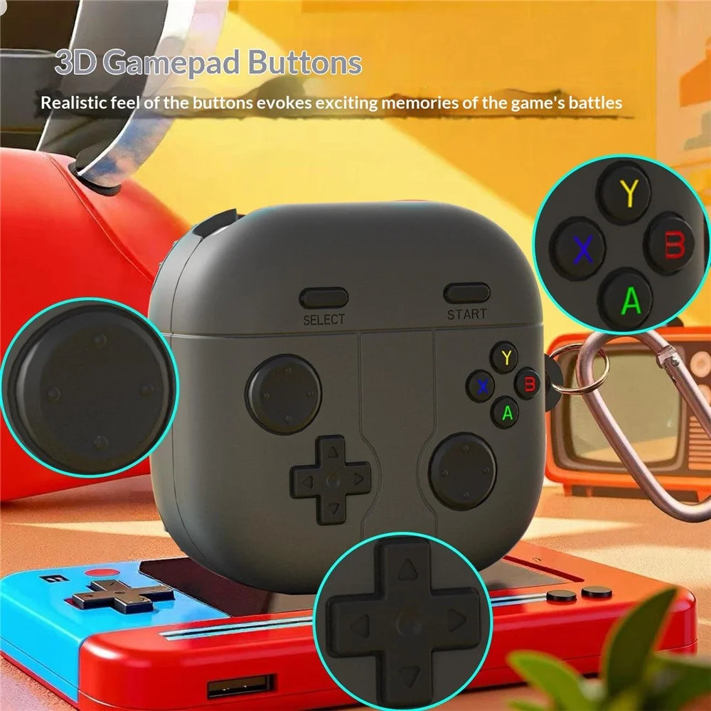 For Samsung Galaxy Buds4 / Buds4 Pro Silicone Case Retro Gamepad Style Earphone Protective Cover with Carabiner - Dark Grey - 3