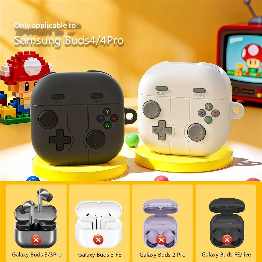 For Samsung Galaxy Buds4 / Buds4 Pro Silicone Case Retro Gamepad Style Earphone Protective Cover with Carabiner / Cleaning Pen - Dark Grey - 2