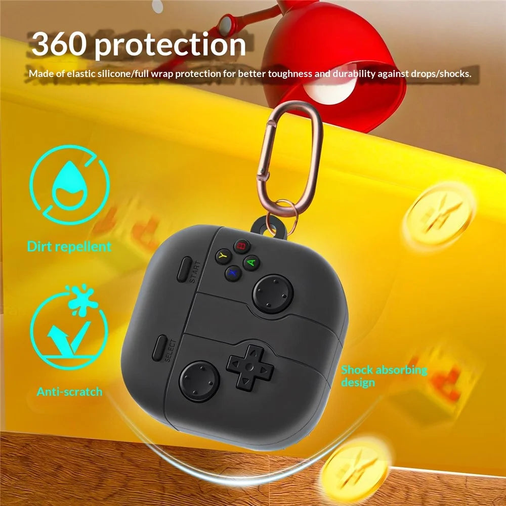 For Samsung Galaxy Buds4 / Buds4 Pro Silicone Case Retro Gamepad Style Earphone Protective Cover with Carabiner / Cleaning Pen - Dark Grey - 6