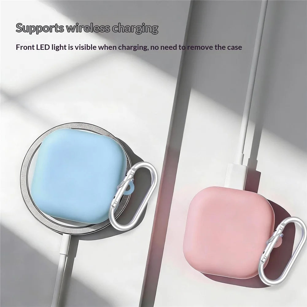 For Samsung Galaxy Buds4 / Buds4 Pro Liquid Silicone Case Earphone Protective Cover with Carabiner - Pink - 6