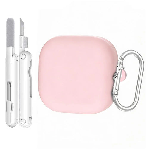For Samsung Galaxy Buds4 / Buds4 Pro Liquid Silicone Case Earphone Protective Cover with Carabiner / Cleaning Pen - Pink - 1