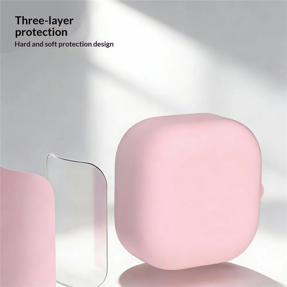 For Samsung Galaxy Buds4 / Buds4 Pro Liquid Silicone Case Earphone Protective Cover with Carabiner / Cleaning Pen - Pink - 3