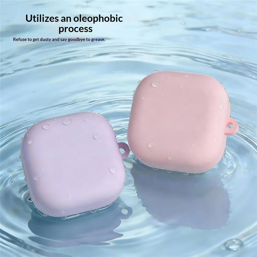 For Samsung Galaxy Buds4 / Buds4 Pro Liquid Silicone Case Earphone Protective Cover with Carabiner / Cleaning Pen - Pink - 4