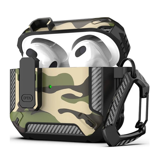 For Apple AirPods Pro 3 Earphones Case Contrast Color Shockproof TPU Earbuds Cover with Carabiner - Camouflage Green - 1