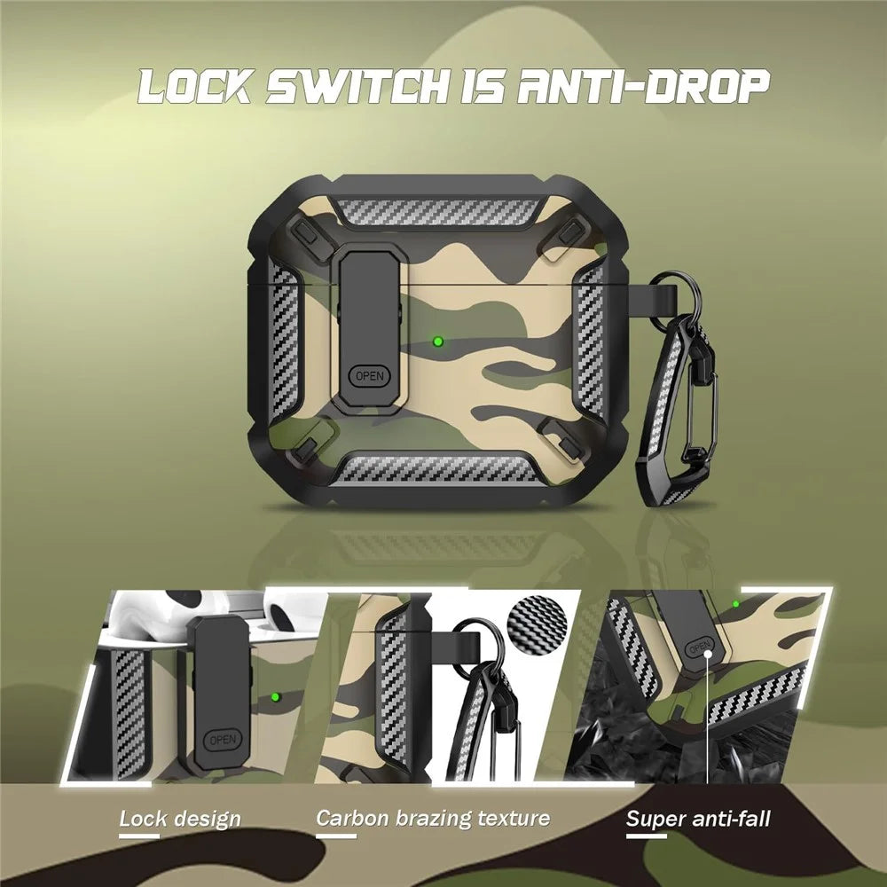 For Apple AirPods Pro 3 Earphones Case Contrast Color Shockproof TPU Earbuds Cover with Carabiner - Camouflage Green - 2