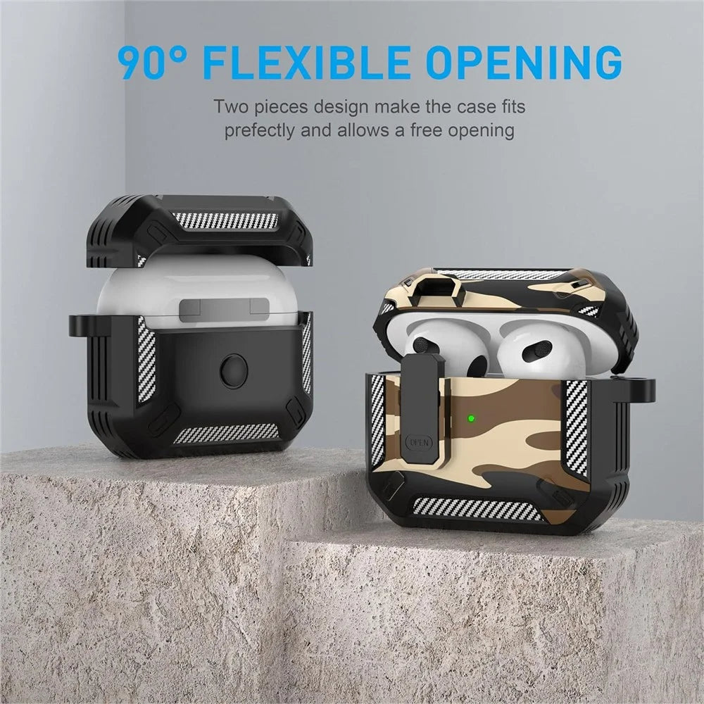For Apple AirPods Pro 3 Earphones Case Contrast Color Shockproof TPU Earbuds Cover with Carabiner - Camouflage Green - 7
