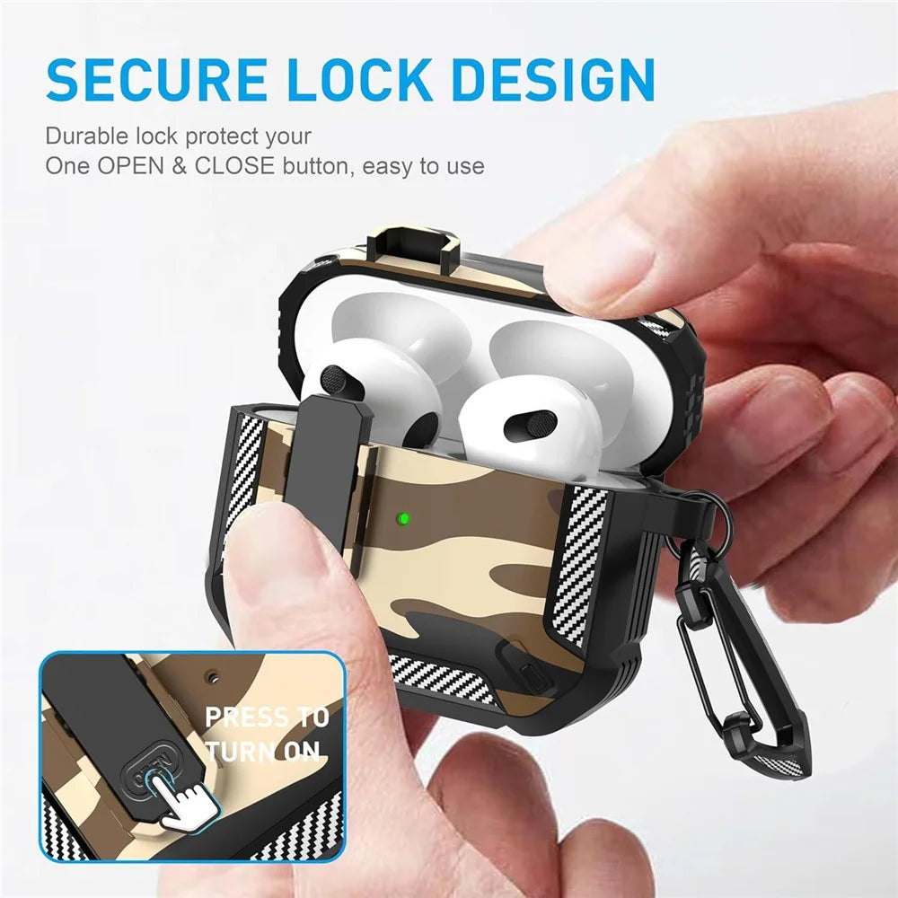 For Apple AirPods 4 Earphones Case Contrast Color Shockproof TPU Earbuds Cover with Carabiner - Camouflage Green - 5