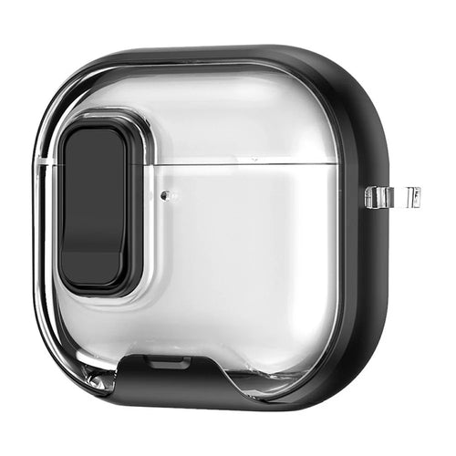 For Apple AirPods 4 Case Phone Stand Holder TPU + PC Earphone Cover with Hanging Buckle - Black - 1