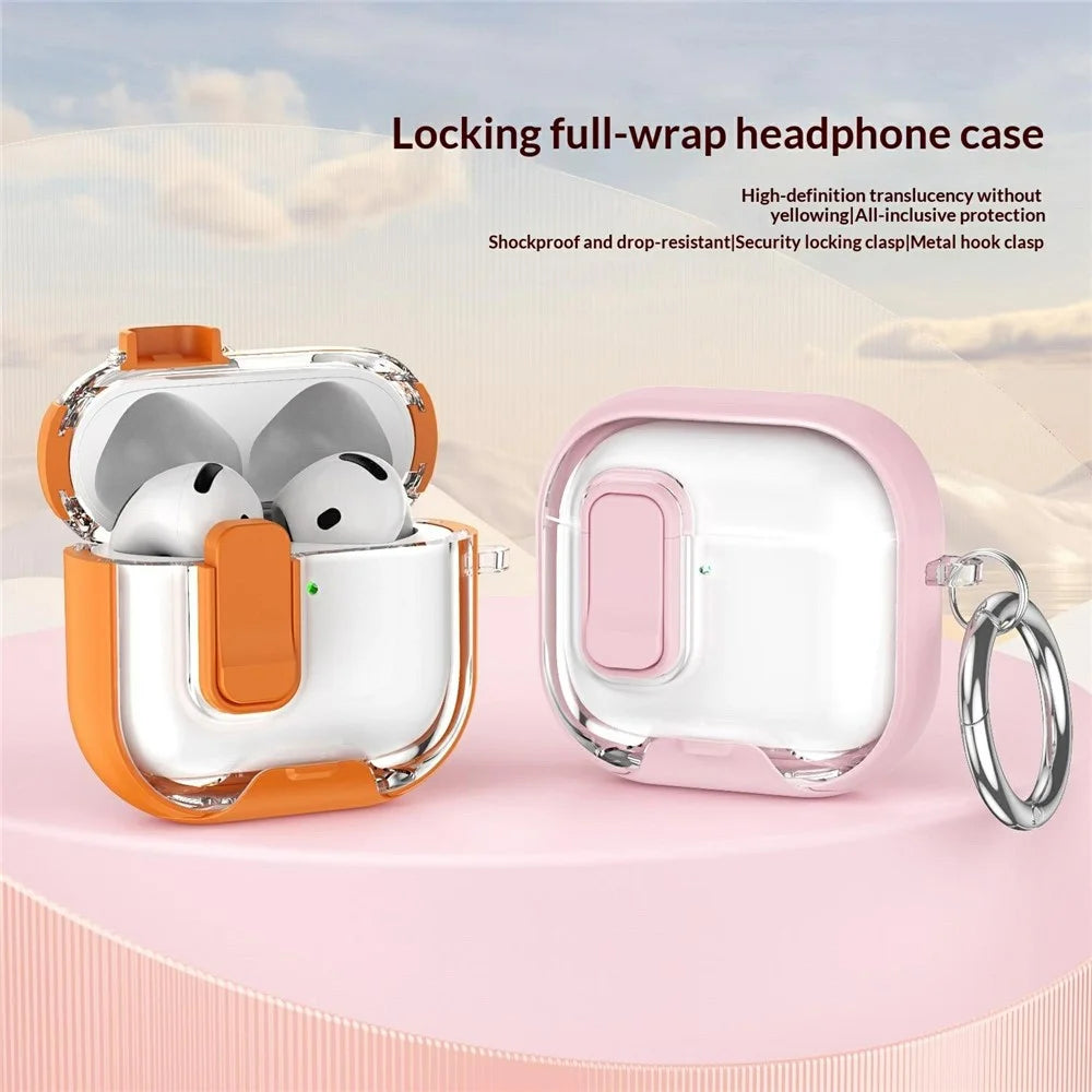 For Apple AirPods 4 Case Phone Stand Holder TPU + PC Earphone Cover with Hanging Buckle - Black - 2
