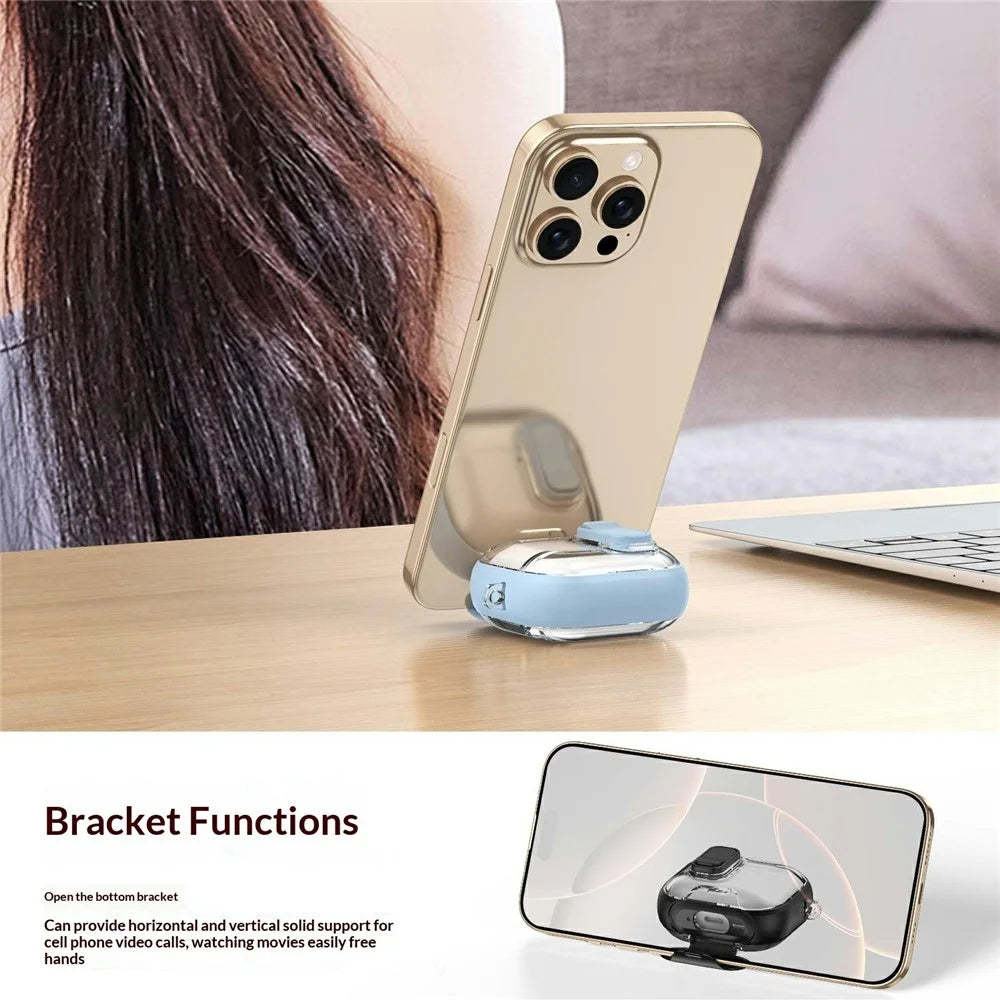 For Apple AirPods 4 Case Phone Stand Holder TPU + PC Earphone Cover with Hanging Buckle - Black - 6