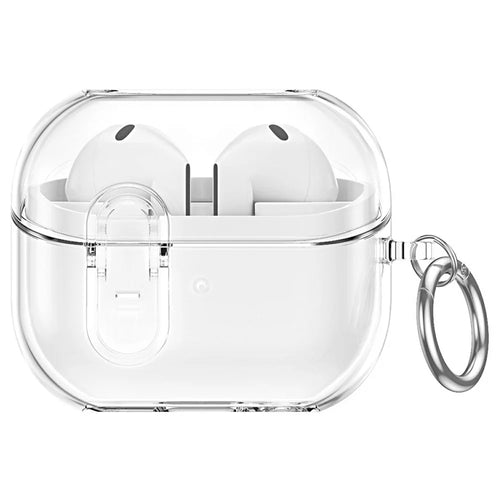 For Samsung Galaxy Buds3 / Buds3 Pro TPU Case Locking Button Clear Earphone Cover with Metal Buckle - Transparent - 1
