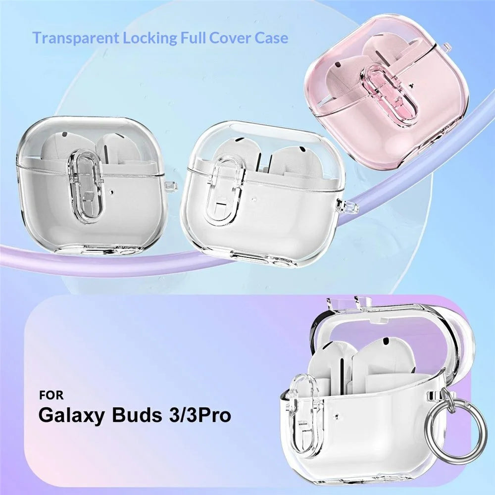 For Samsung Galaxy Buds3 / Buds3 Pro TPU Case Locking Button Clear Earphone Cover with Metal Buckle - Transparent - 2