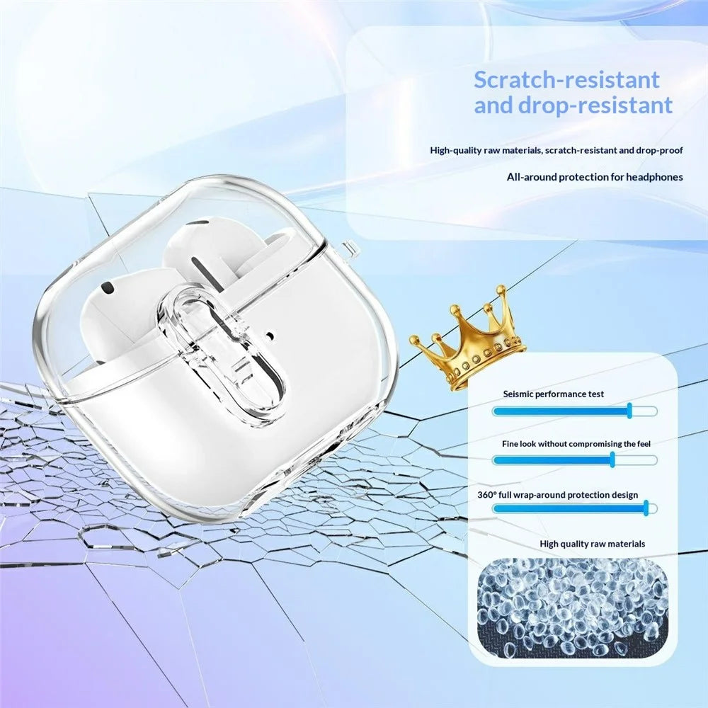 For Samsung Galaxy Buds3 / Buds3 Pro TPU Case Locking Button Clear Earphone Cover with Metal Buckle - Transparent - 4