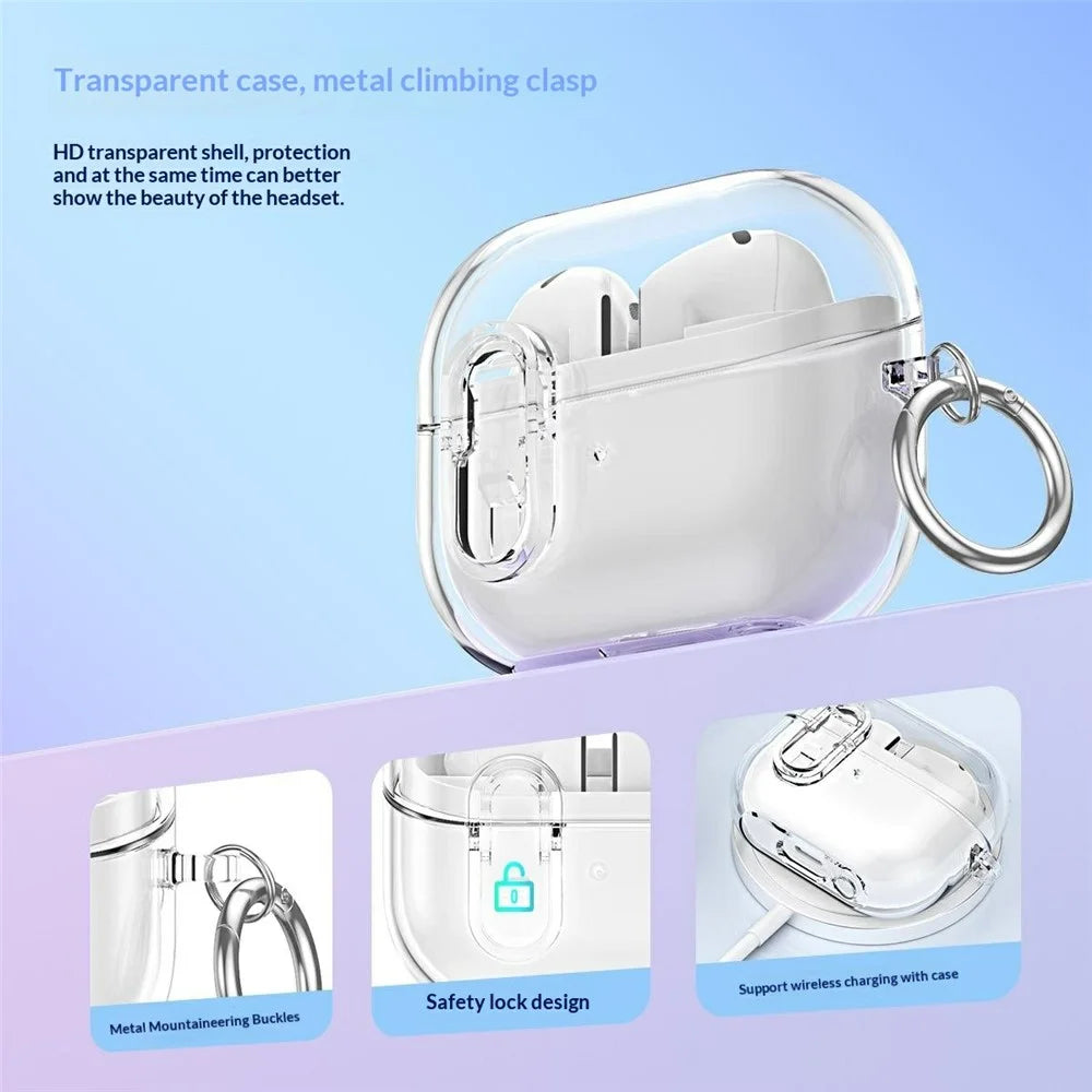 For Samsung Galaxy Buds3 / Buds3 Pro TPU Case Locking Button Clear Earphone Cover with Metal Buckle - Transparent - 5