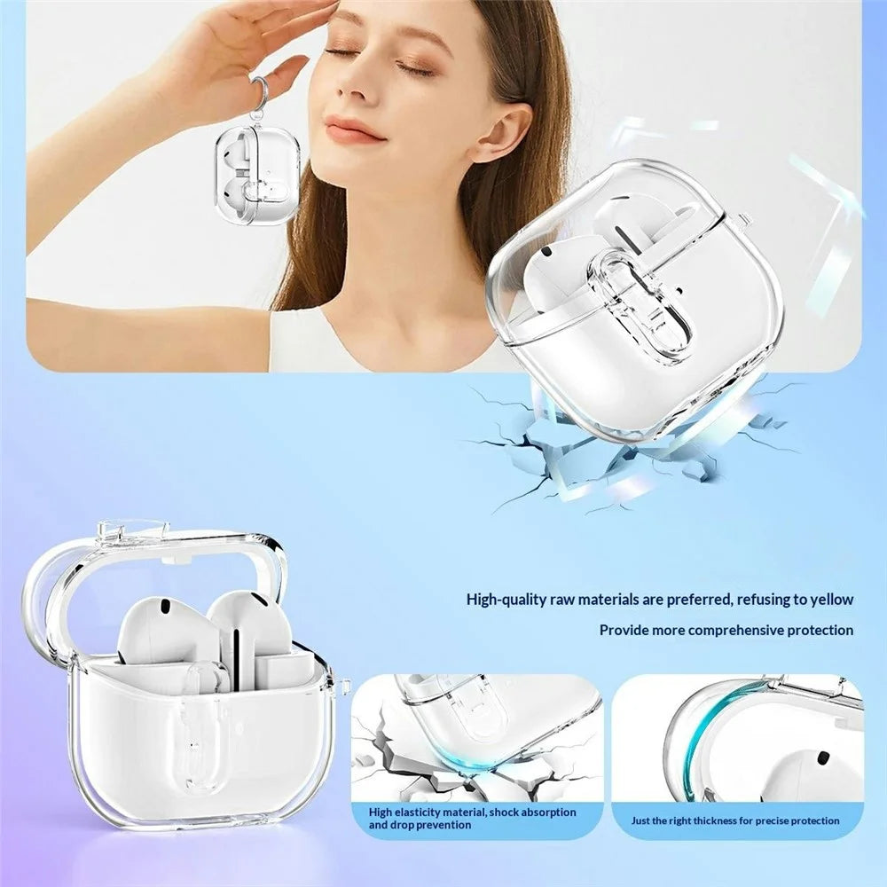 For Samsung Galaxy Buds3 / Buds3 Pro TPU Case Locking Button Clear Earphone Cover with Metal Buckle - Transparent - 6