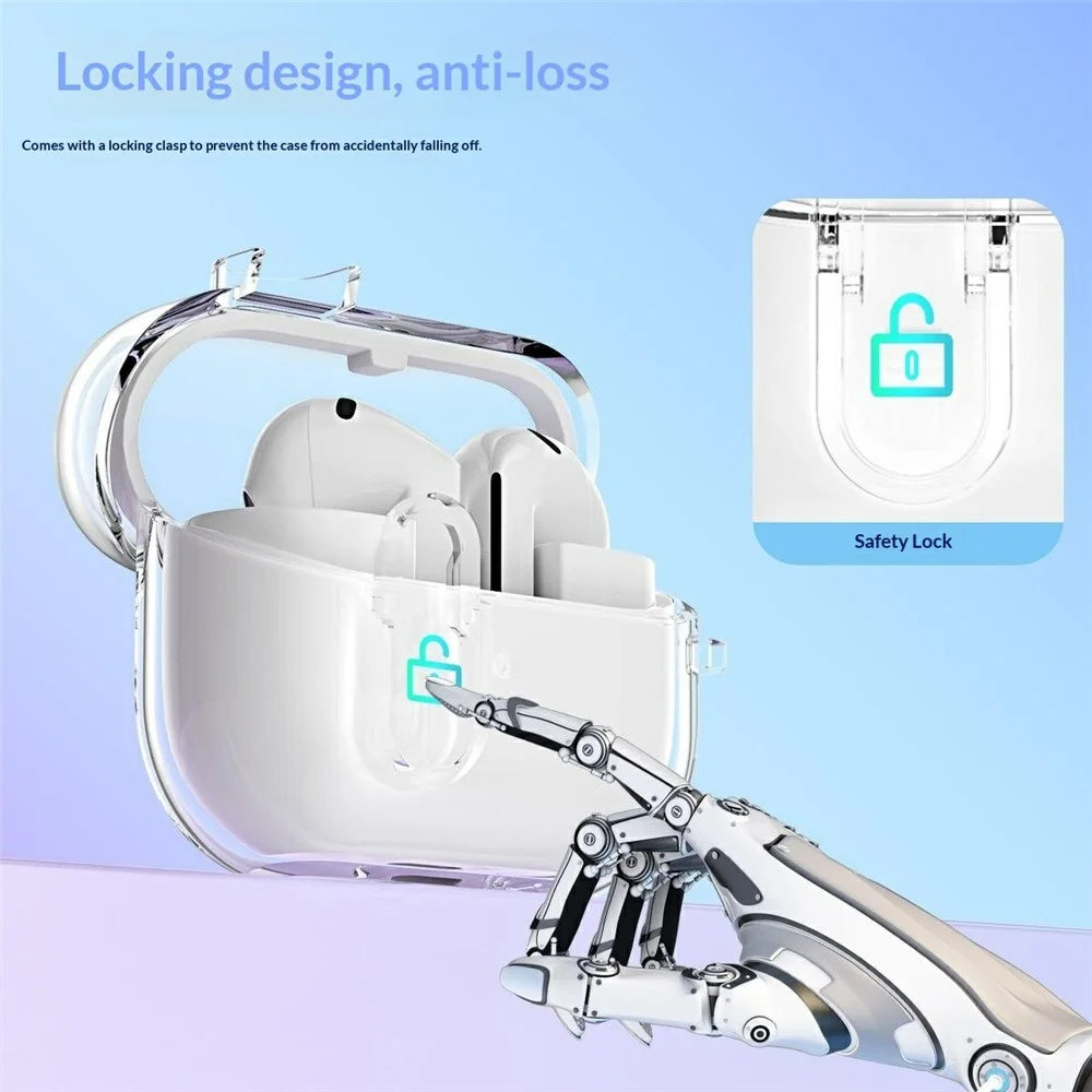 For Samsung Galaxy Buds3 / Buds3 Pro TPU Case Locking Button Clear Earphone Cover with Metal Buckle - Transparent - 7