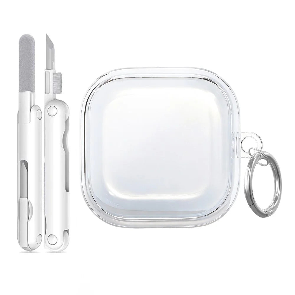 For Samsung Galaxy Buds4 / Buds4 Pro Case Earphone TPU Cover with Metal Hook / Cleaning Pen - Transparent - 1
