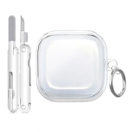 For Samsung Galaxy Buds4 / Buds4 Pro Case Earphone TPU Cover with Metal Hook / Cleaning Pen - Transparent - 1