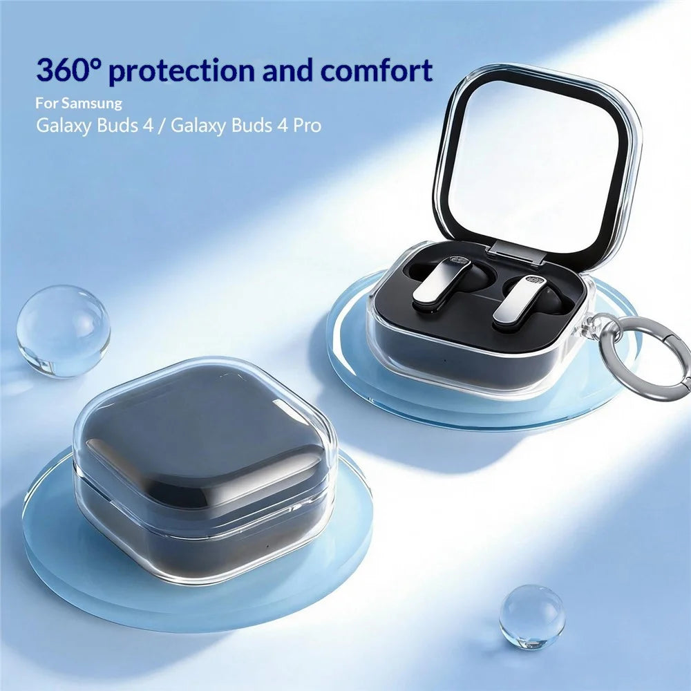 For Samsung Galaxy Buds4 / Buds4 Pro Case Earphone TPU Cover with Metal Hook - Transparent - 2