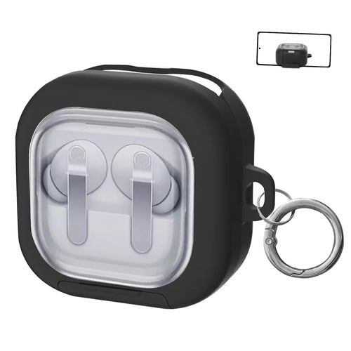 For Samsung Galaxy Buds4 / Buds4 Pro Case Phone Stand Clear PC Earphone Cover with Hanging Buckle - Black - 1