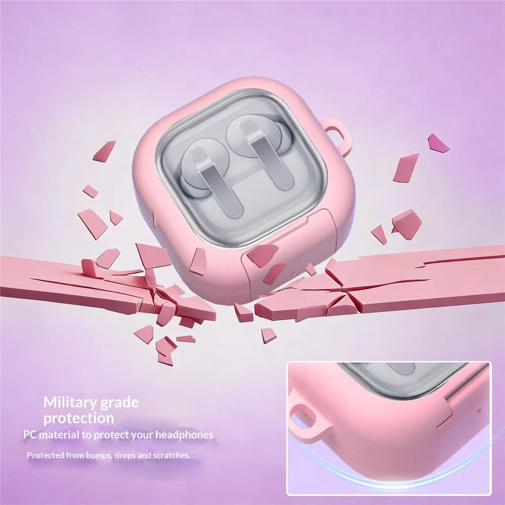 For Samsung Galaxy Buds4 / Buds4 Pro Case Phone Stand Clear PC Earphone Cover with Hanging Buckle - Black - 6
