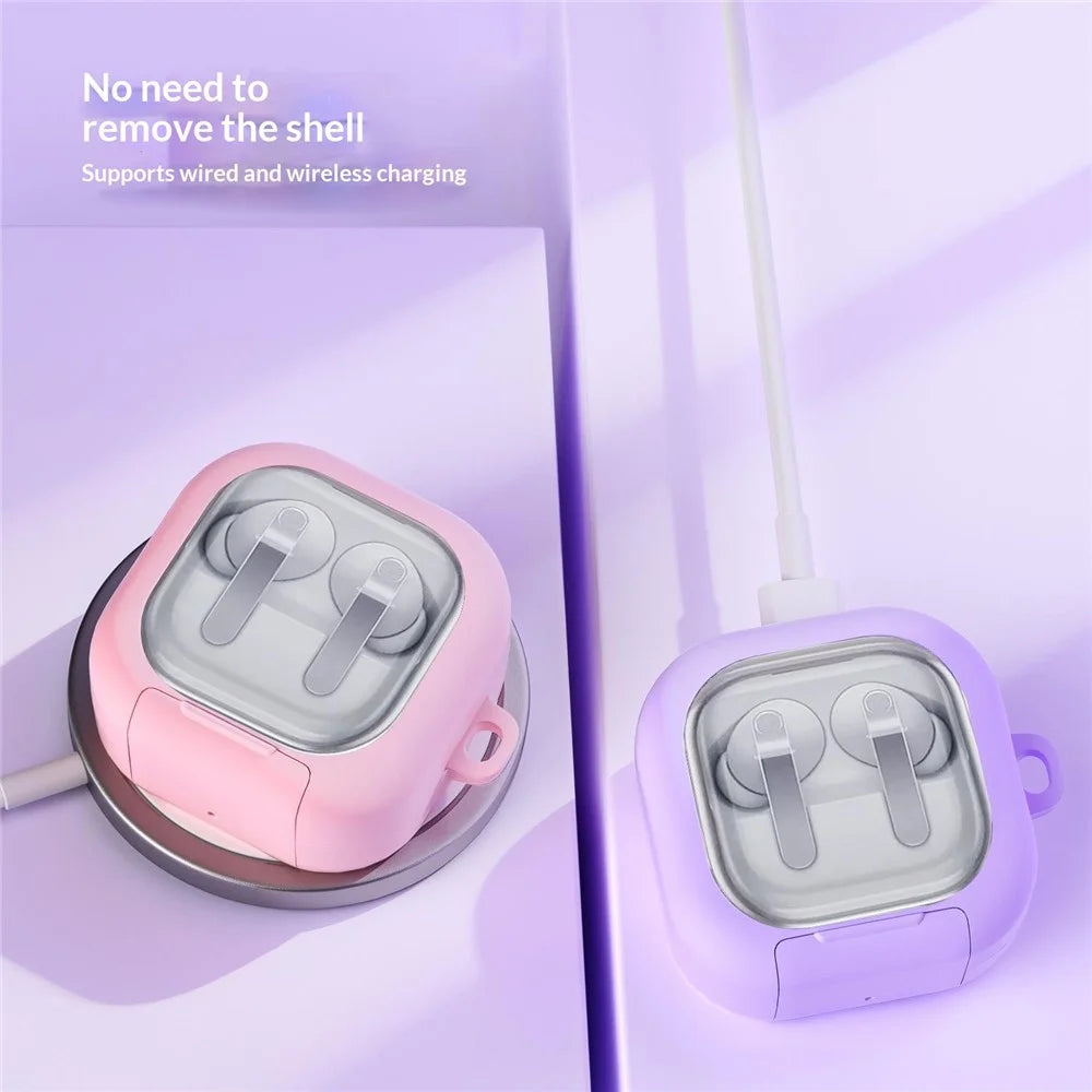 For Samsung Galaxy Buds4 / Buds4 Pro Case Phone Stand Clear PC Earphone Cover with Hanging Buckle - Black - 7