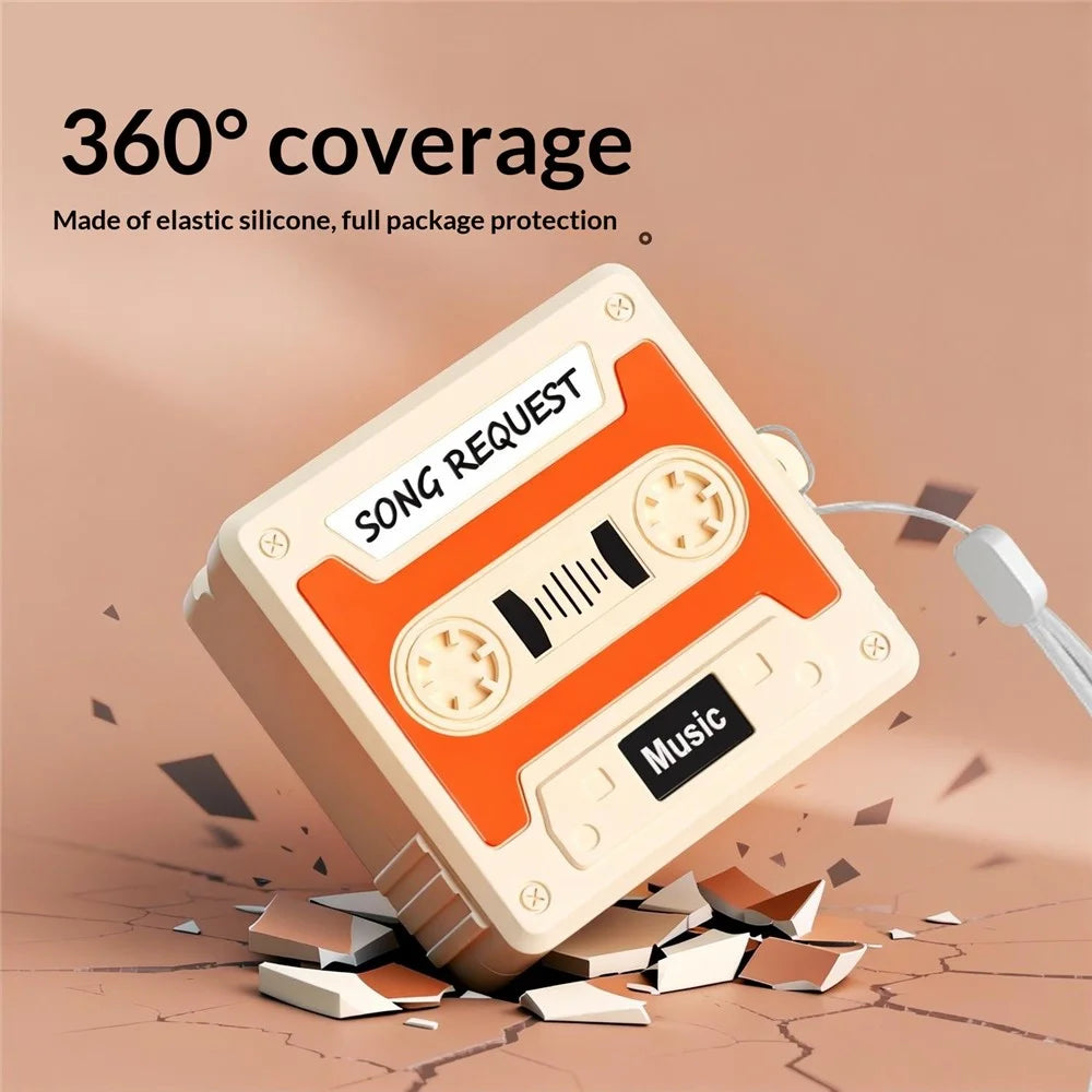 For Samsung Galaxy Buds4 / Buds4 Pro Silicone Case Cassette Tape Style Earphone Cover with Lanyard - Orange - 3