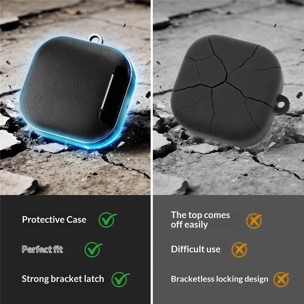 For Samsung Galaxy Buds4 / Buds4 Pro Case Phone Stand PU Leather PC TPU Earphone Cover with Hanging Hook / Cleaning Pen - Black - 2