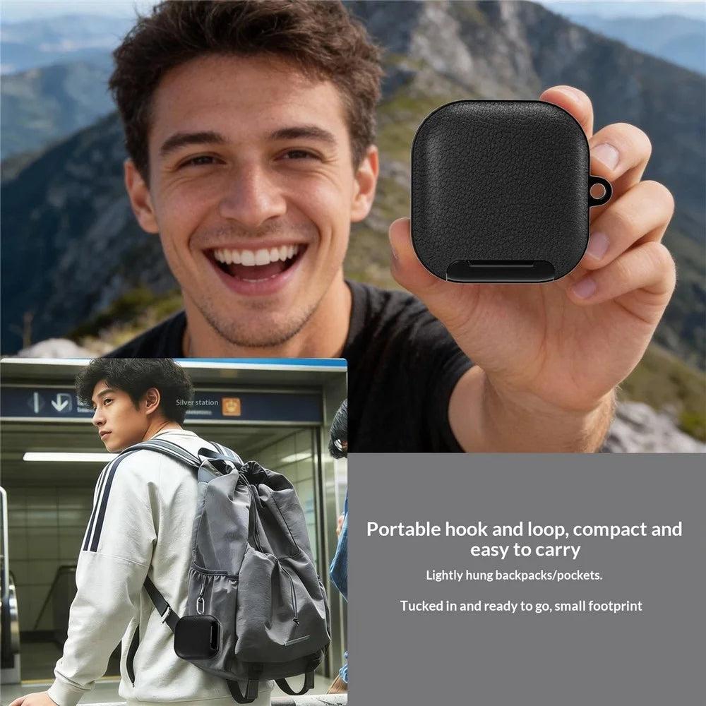 For Samsung Galaxy Buds4 / Buds4 Pro Case Phone Stand PU Leather PC TPU Earphone Cover with Hanging Hook - Black - 6