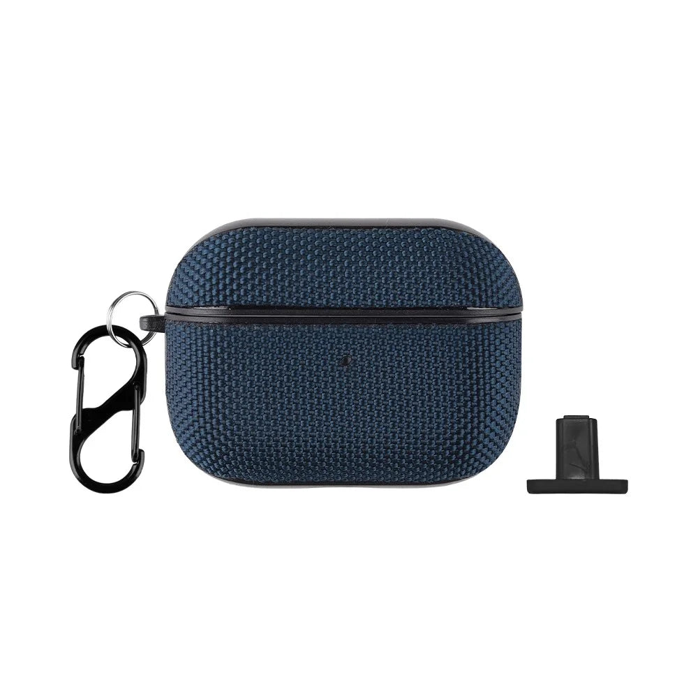 For Apple AirPods Pro 2 Case Waterproof Nylon Earphone Cover with Hanging Buckle - Dark Blue - 1