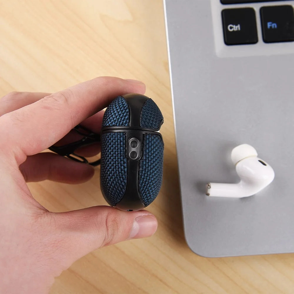 For Apple AirPods Pro 2 Case Waterproof Nylon Earphone Cover with Hanging Buckle - Dark Blue - 4