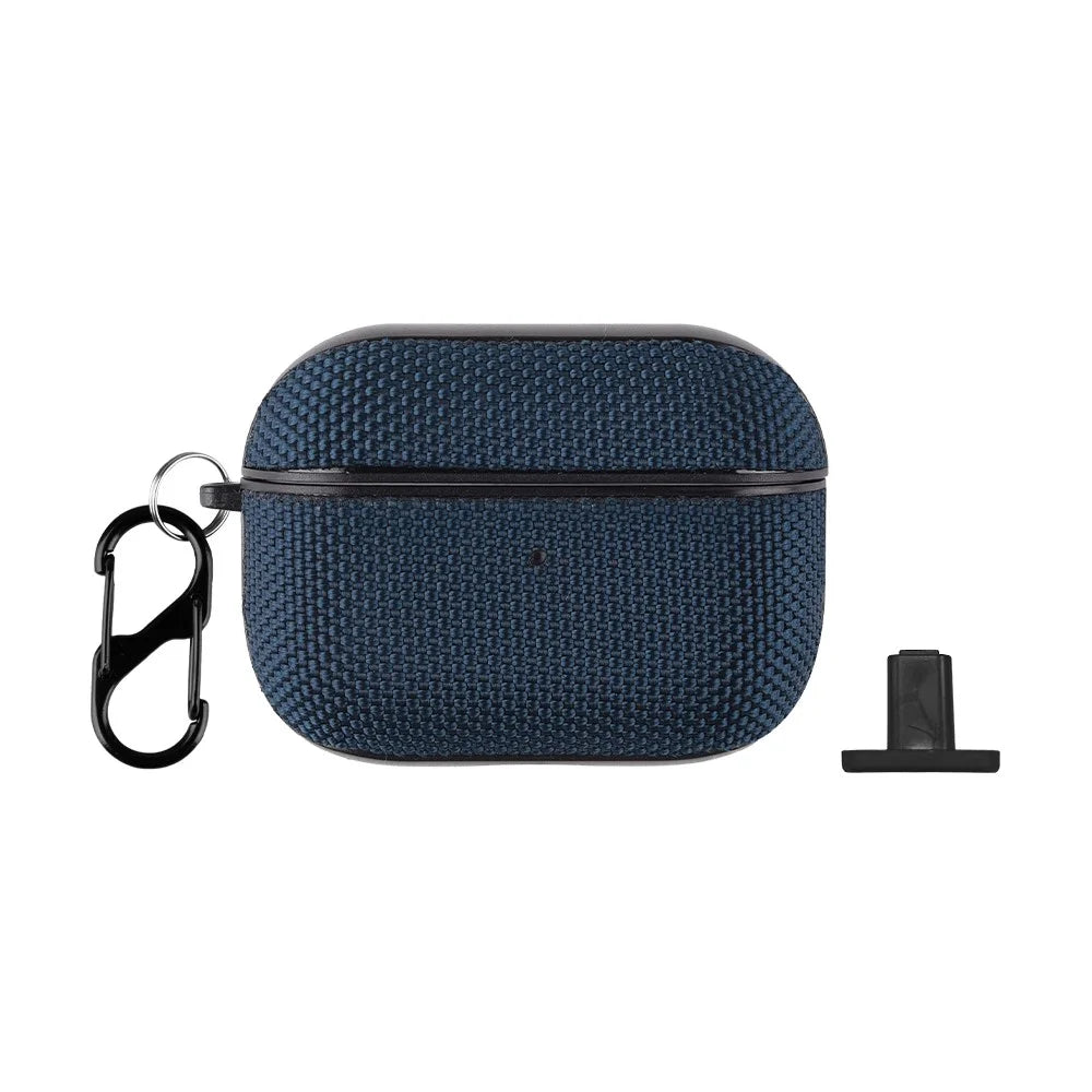 For Apple AirPods Pro 3 Case Waterproof Nylon Earphone Cover with Hanging Buckle - Dark Blue - 1