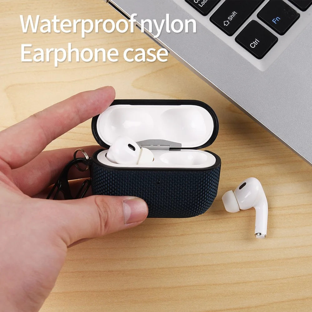 For Apple AirPods Pro 3 Case Waterproof Nylon Earphone Cover with Hanging Buckle - Dark Blue - 3
