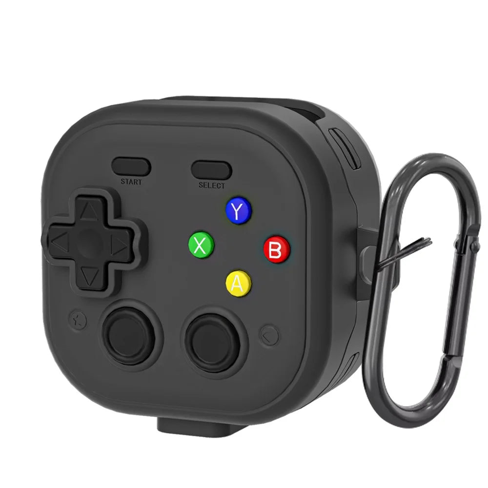 For Samsung Galaxy Buds4  /  Buds4 Pro Case with Hanging Buckle, Gaming Controller Style TPU + PC Earphone Cover - Black - 1