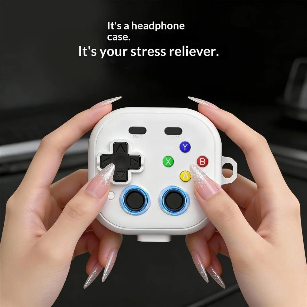 For Samsung Galaxy Buds4  /  Buds4 Pro Case with Hanging Buckle, Gaming Controller Style TPU + PC Earphone Cover - Black - 5