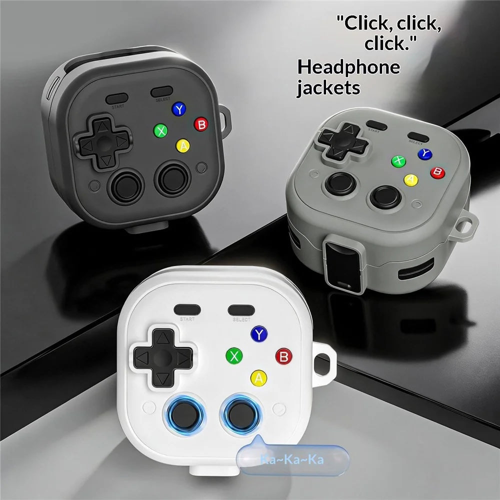 For Samsung Galaxy Buds4  /  Buds4 Pro Case with Hanging Buckle  /  Heart Pendant, Gaming Controller Style TPU + PC Earphone Cover - Grey - 7