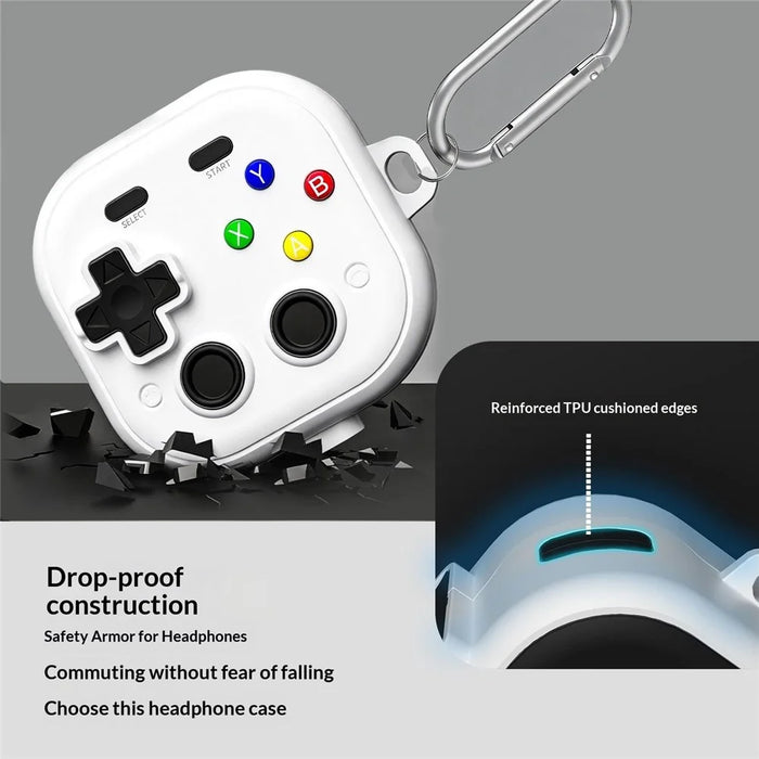 For Samsung Galaxy Buds4  /  Buds4 Pro Case with Hanging Buckle  /  Cleaning Pen, Gaming Controller Style TPU + PC Earphone Cover - Black - 3