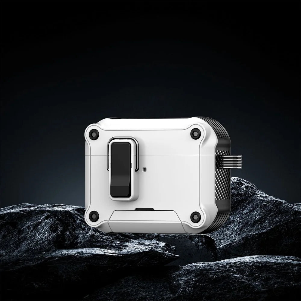 For AirPods Pro 3 Earphone Case with Lock Phone Stand Magnetic Automatic Lock Cover - White - 2
