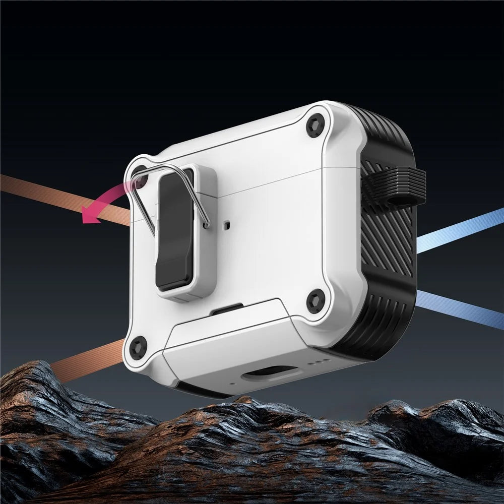 For AirPods Pro 3 Earphone Case with Lock Phone Stand Magnetic Automatic Lock Cover - White - 4