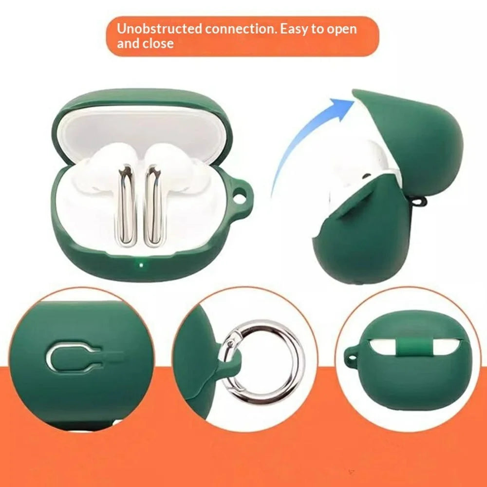 For QCY MeloBuds N60 Silicone Case Wireless Earbuds Protective Cover with Anti-Lost Buckle - Blackish Green - 3