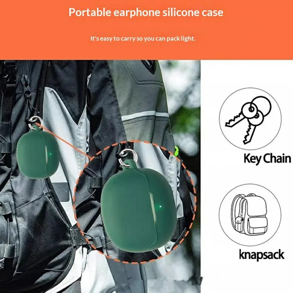 For QCY MeloBuds N60 Silicone Case Wireless Earbuds Protective Cover with Anti-Lost Buckle - Blackish Green - 4