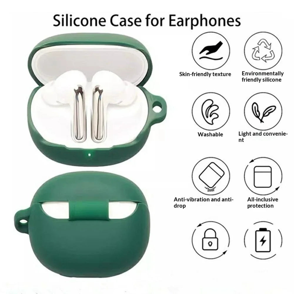 For QCY MeloBuds N60 Silicone Case Wireless Earbuds Protective Cover with Anti-Lost Buckle - Blackish Green - 5