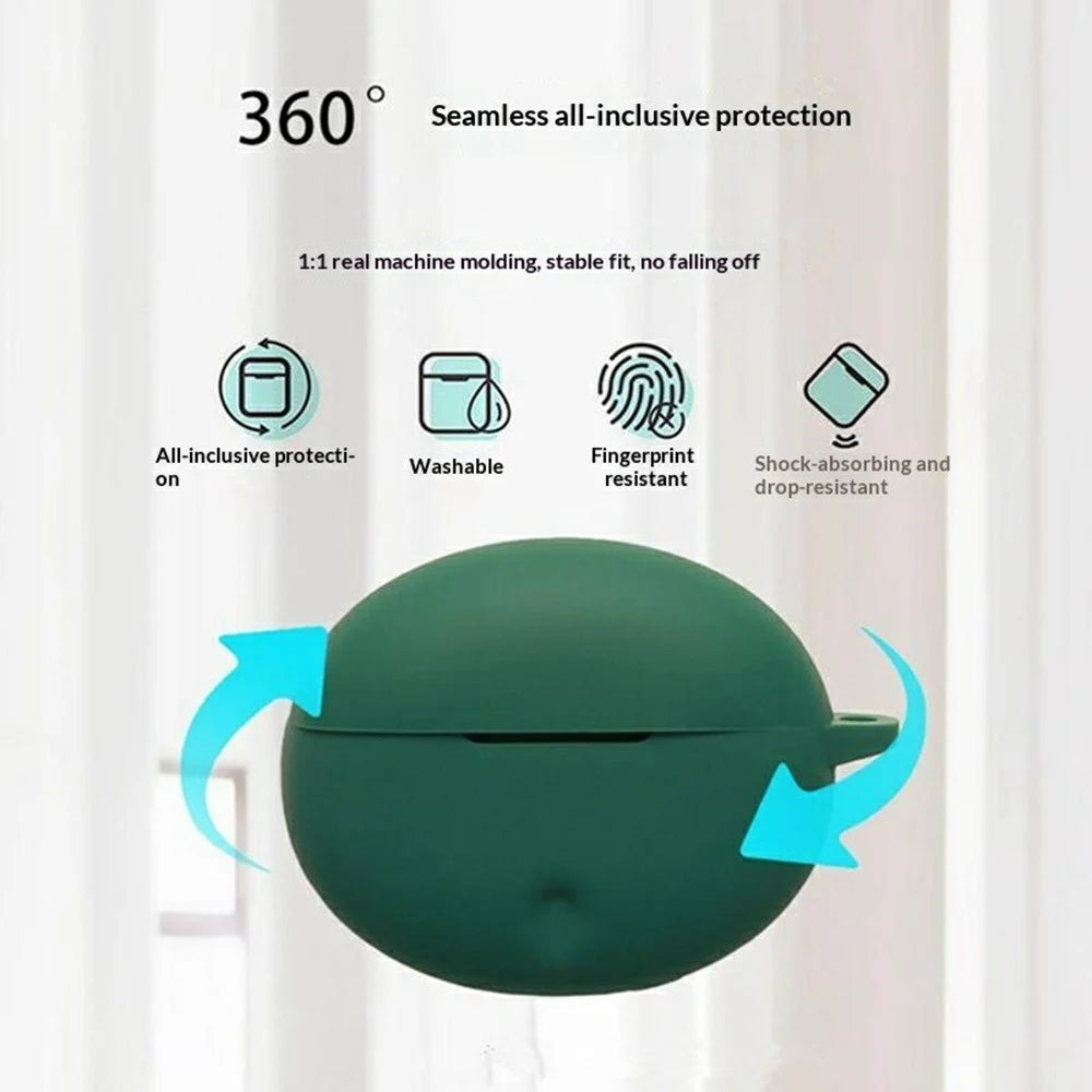 For Oppo Enco Air5 Pro Silicone Case Wireless Earbuds Protective Cover with Anti-Lost Buckle - Blackish Green - 4