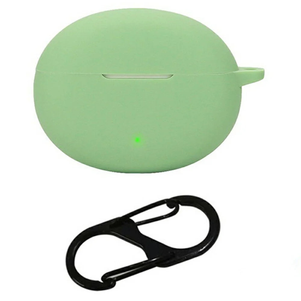 For Oppo Enco Air4 Silicone Case Wireless Earbuds Protective Cover with Anti-Lost Buckle - Matcha Green - 1